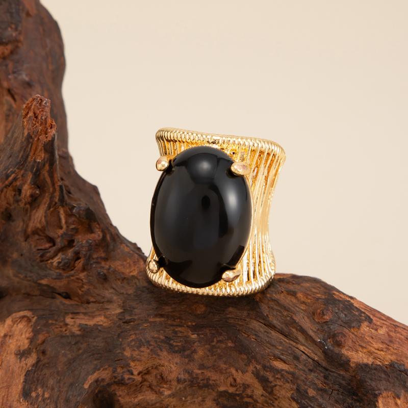 Rock Punk Hip Hop Vintage Elegant Schwarz Braun Schattierung Harzstein Klobiger Metallring Für Damen Mädchen Schmuck Zubehör Geschenk