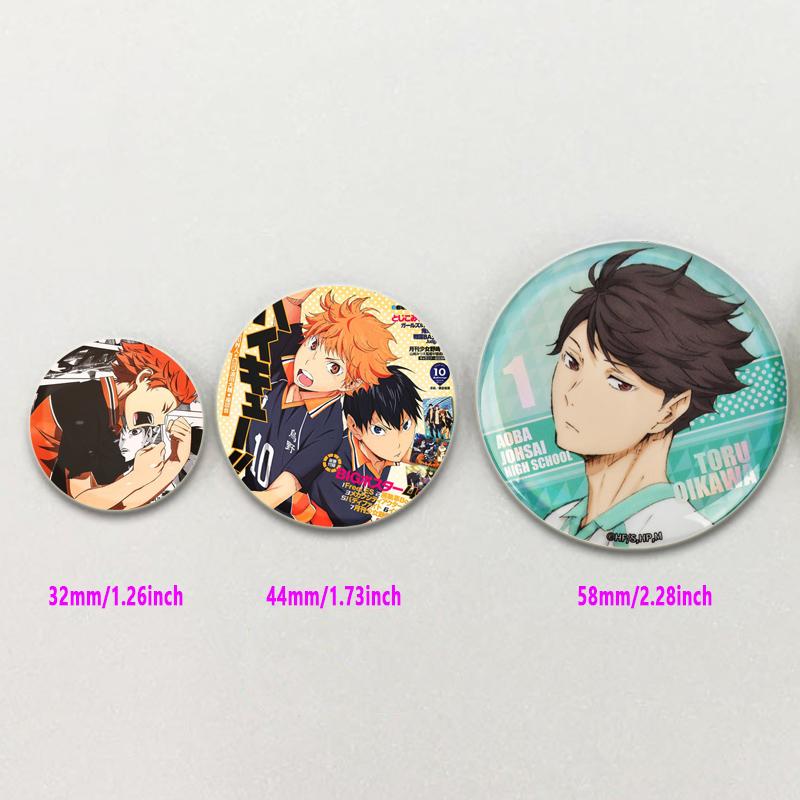32/44/58mm Hot Sale Anime Japonês Haikyuu Tinplate Pins Mochila Engraçado Broche Emblemas Shoyo Hinata Timeskip Sakusa Atsumu Presente Periférico