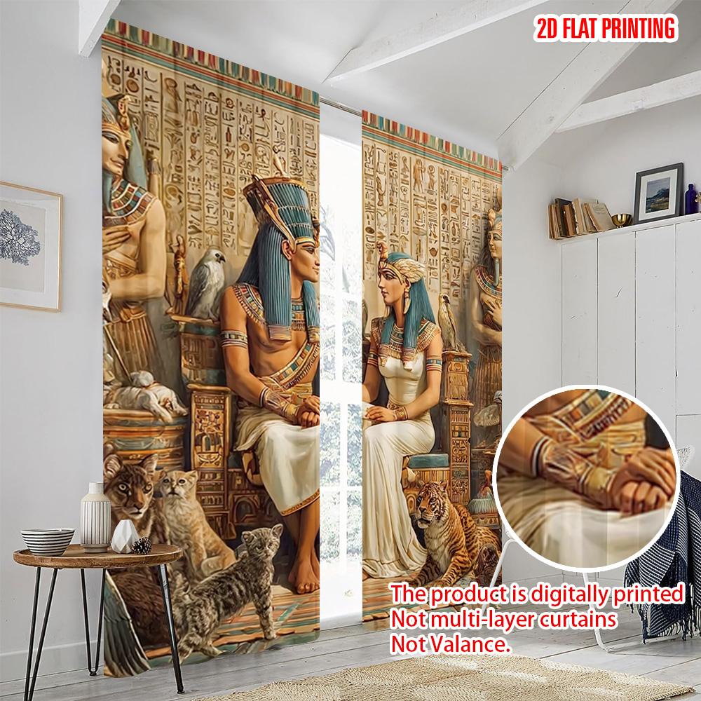 2pcs  2D plane printing Curtains Ancient Egyptian Culture Versatile 100% Polyester (without rod) All Seasons Perfect for Bedroom