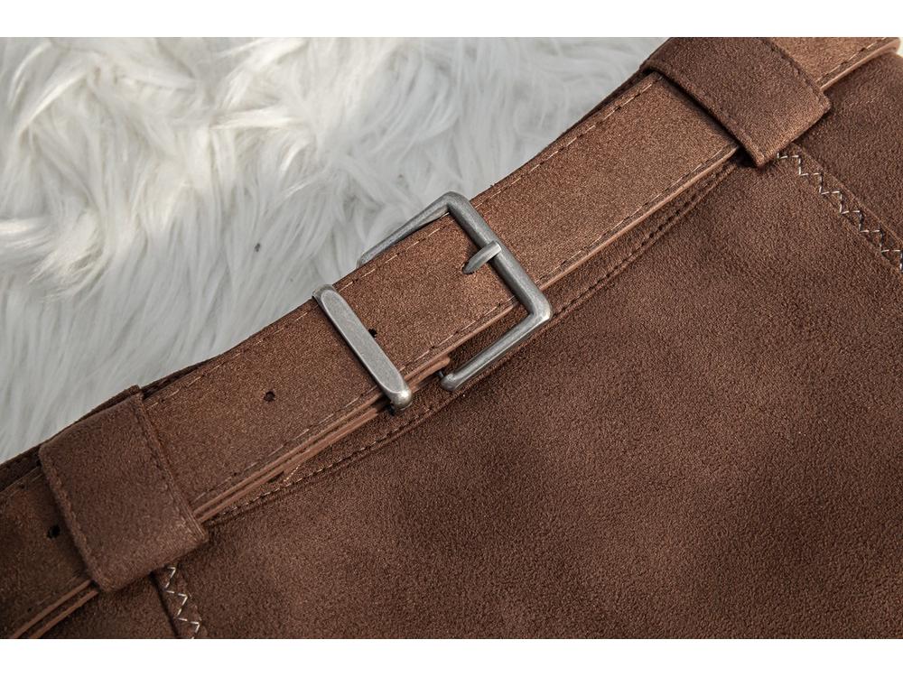 Plus Size Coffee Color Suede Velvet High Waist A-line Skirt – Anti-exposure, Hip-hugging, Short, for Women