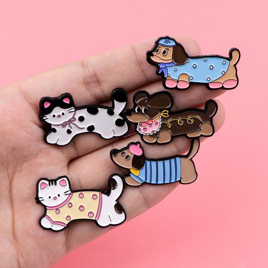 Dog Cat Brooch Cute Dachshund Dog/Kitten Enamel Pin for Women Girls Funny Animal Lapel Pin for Backpack Clothes Hat Jacket