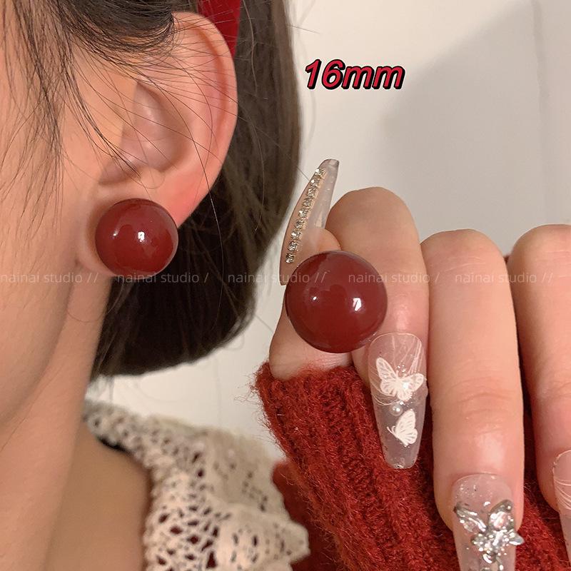 Steamed Bun Pearls: Autumn Wine Red Stud Earrings for Festive 2024 Celebrations