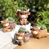 Highland Cow Planter Pot Cute Animal Resin Flower Pot with Drainage Hole Small Scottish Cow Planter for Boho Home Desk Patio Decor