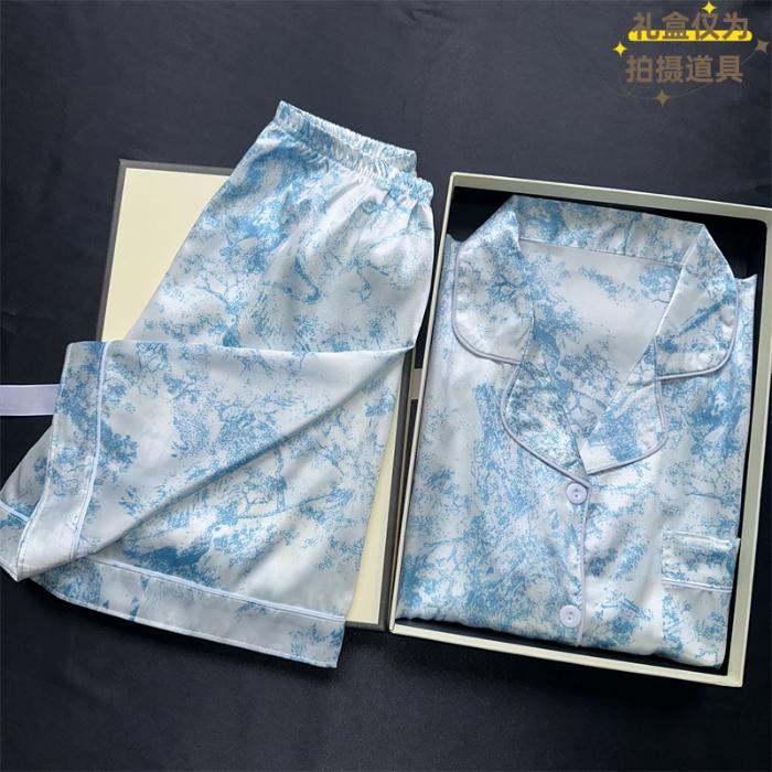 Women's 2 Piece Pajama Set Summer Green Sandpainting Print Faux Silk Two-Piece Set Home Clothes Soft Casual Pajamas Shorts