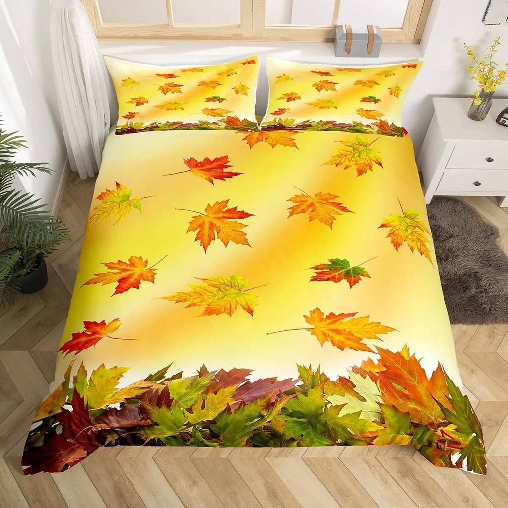 Comforter Maple Leaf Twin King Botanical Leaves Bedding Set Autumn Plant Fallen Leaves Comforter For Boys Girls Room