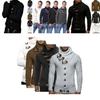 Elegant Men Long Sleeve Knitted Sweater With Horn Buttons And Turtleneck Coat Cardigan