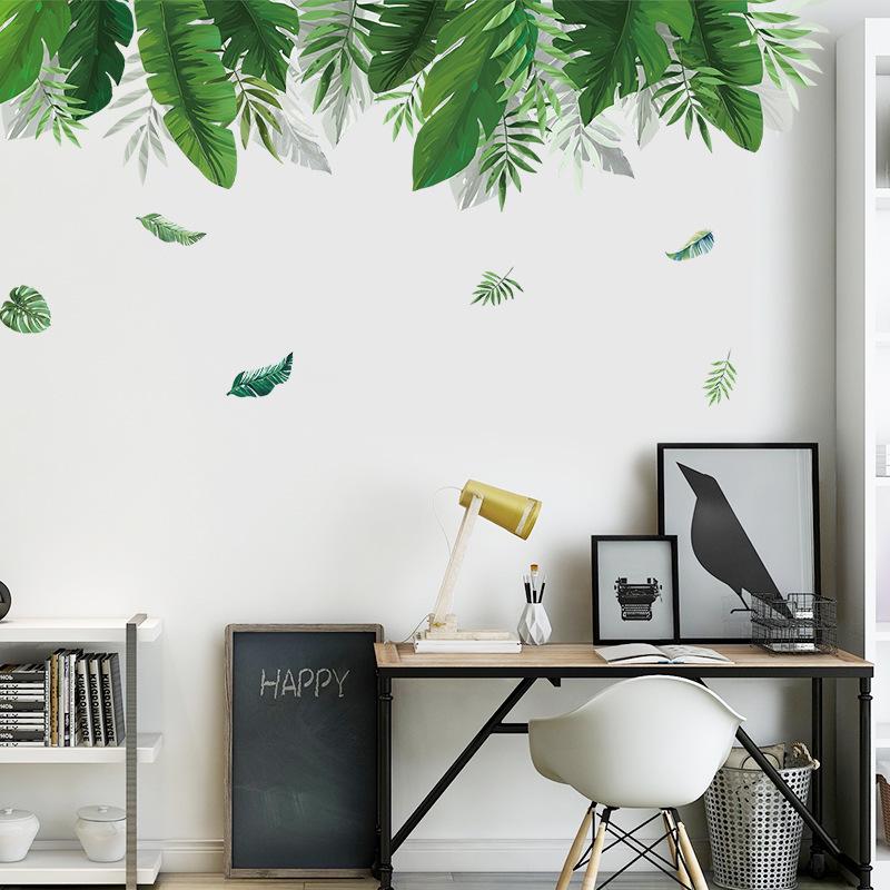 Nordic Green Leaf Plant Wall Sticker Self Adhesive Removable Home Decor for Bedroom Dormitory Wall Art