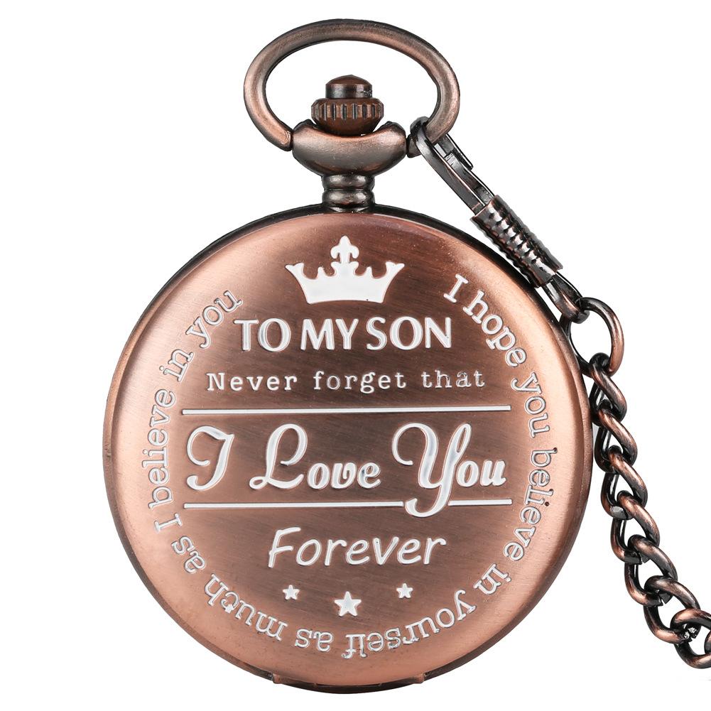 Newly Engraved Personalized Pattern Vintage Quartz Pocket Watch Chain for Son's Gift