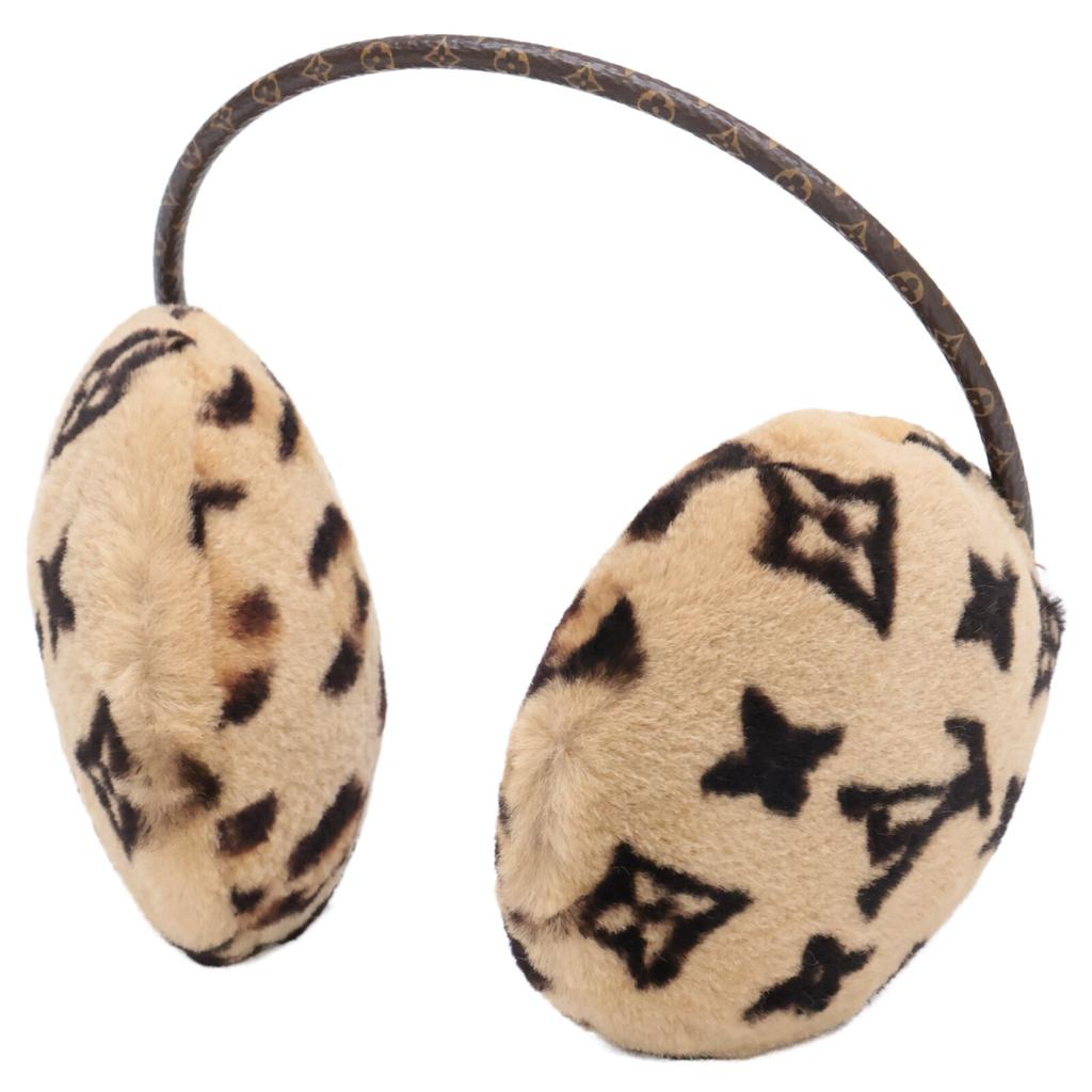 LOUIS VUITTON Excellent condition M67411 Cache Oreille Leogram fur leopard print ear muffler Scarf Beige x dark brownUsed