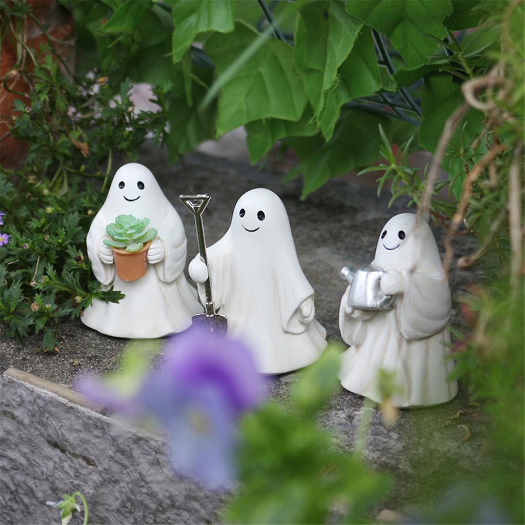 3Pcs Gardening Ghostly Miniature Sculpture Creative Horror Ornaments Resins Craft For Office Desktop Seasonal Decoration