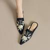 Krazing Pot Natural Skin Silk Spring Summer Size 40 Thick Low Heels Women Pointed Toe Shallow Embroidery Mules Pumps