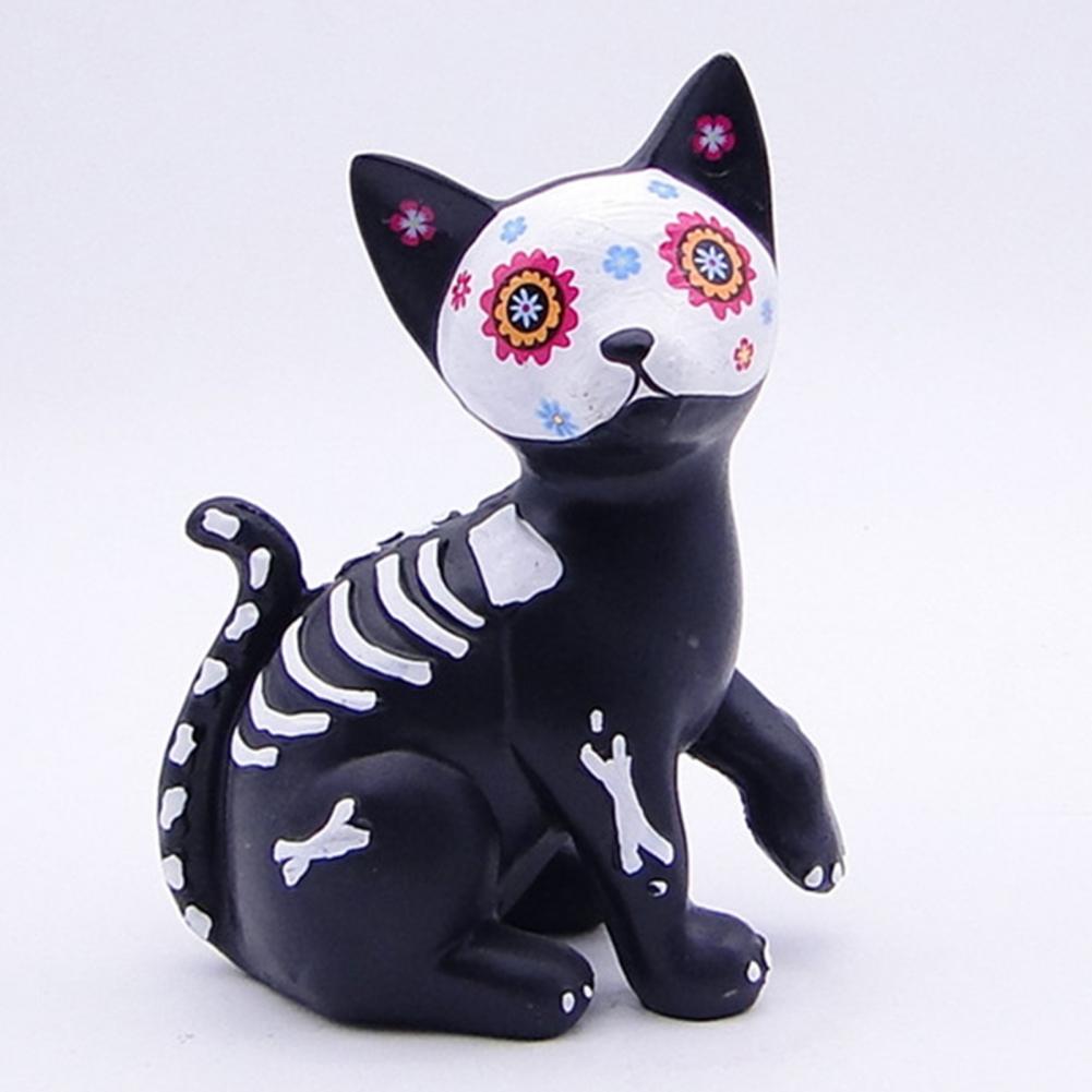 Totenkopf-Statue Niedliche Halloween-Deko Halloween Tag der Toten Hund Katze Figur Harz Skelett Skulptur für Zuhause Schreibtisch Halloween