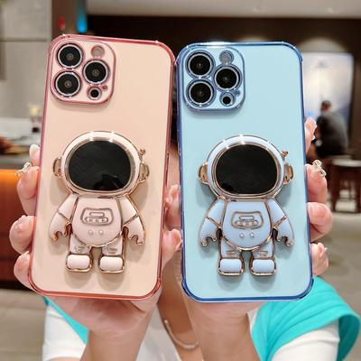 Electroplated Astronaut Phone Case with Anti-drop Holder for iPhone 11/12/13 Pro Max