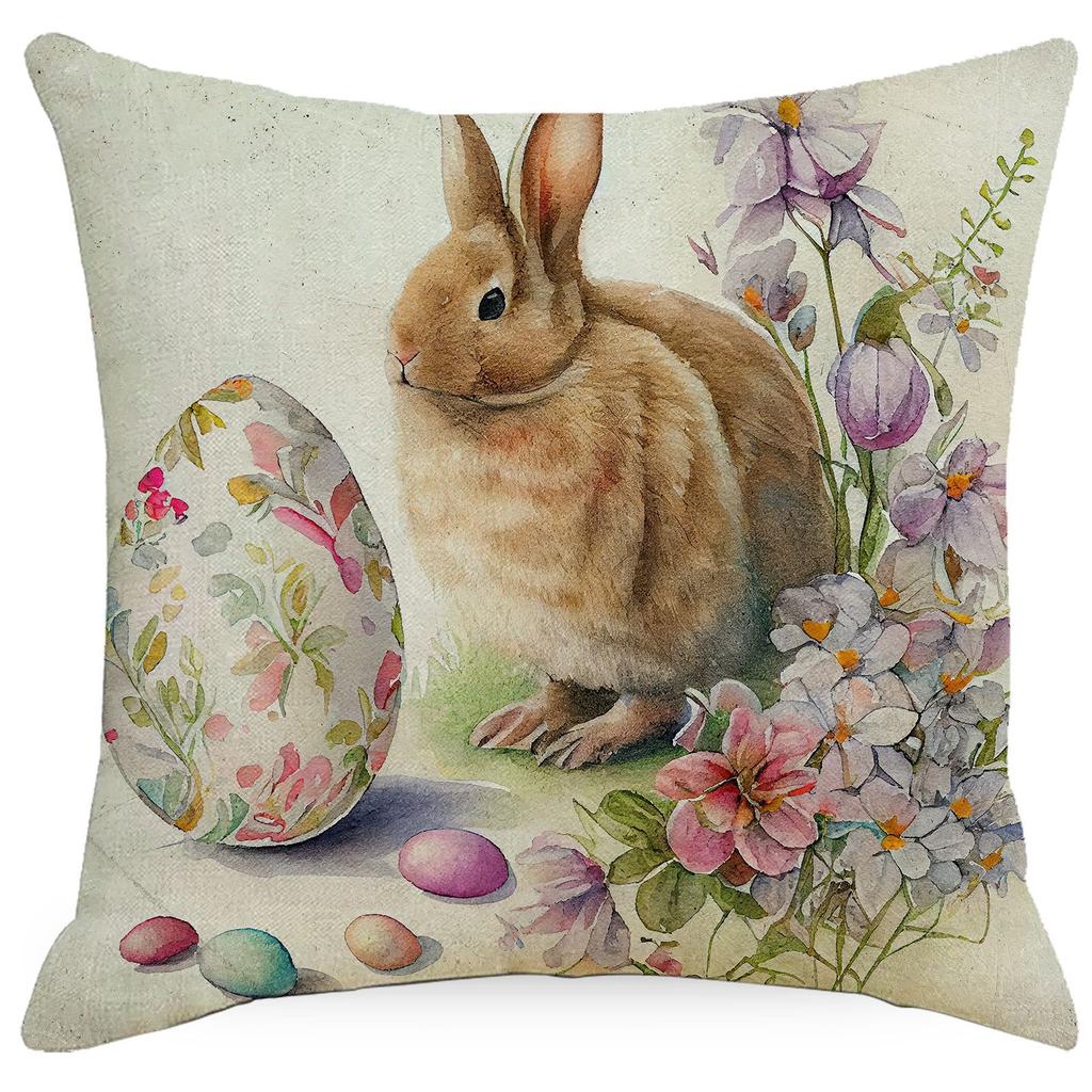 New Easter Pillowcase Retro Rabbit Easter Egg Flowers Decoration Pillow Sofa Cushion Cover