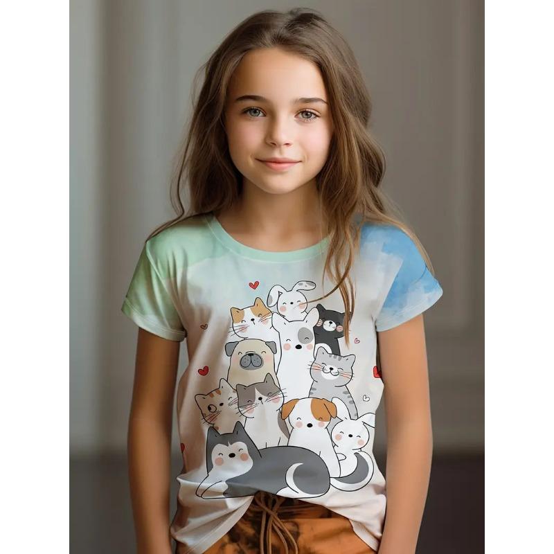 

Детские футболки Летняя футболка для девочек с короткими рукавами и милым принтом в виде мультфильма Свободная футболка 160