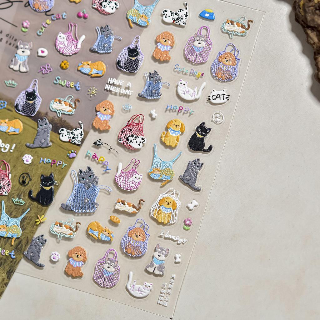 1pcs Cute Graffiti Lines Nail Art Stickers 5D Embossed Butterfly Rabbit Nail Art Accessory Stickers Self Adhesive Decal