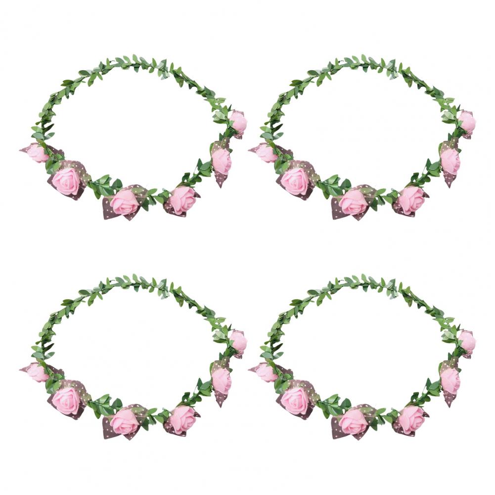 4Pcs Rose Flower Crown Bride Floral Hair Wreath Headband Garland Women Girls Hair Accessories Wedding Party Headwear