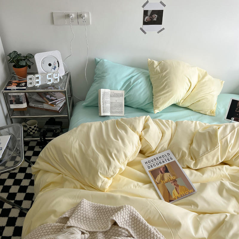 60 Thread Count Washed Cotton Solid Color Woven Four Piece Bed Sheet Fitted Sheet Style Simple and Fresh Three Piece Student Bed Set