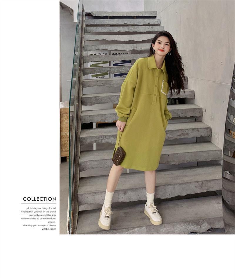 Damen Frühling 2023 Pulloverkleid mit Polokragen - Lässig, Übergrößenmode, Langärmliger Stil