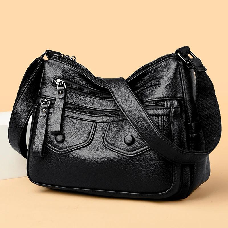 Large Capacity PU Zipper Shoulder Bag for Women Versatile Crossbody Bag High Quality Trendy Crossbody Bag
