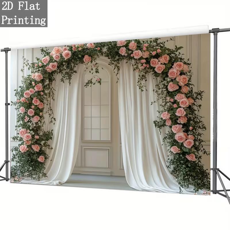 2D Elegant Pink Flower Curtain Backdrop for Birthday & Event Decoration
