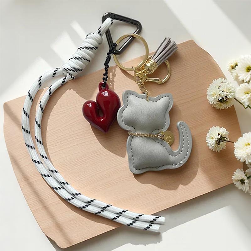 Bag Charm Fashion PU Leather Cat Cute Animal  Women Bag Charm Hanging Pendant Decoration Gifts