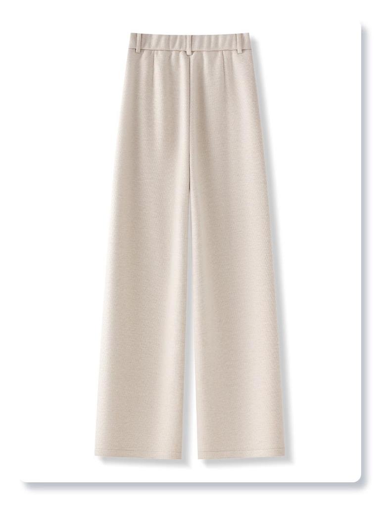 Women's Apricot Wool Wide-Leg & Narrow Straight-Leg Draping Casual Pants - New Autumn/Winter 2024 Collection
