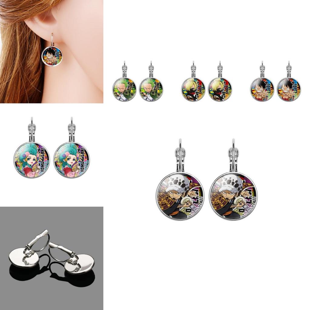 Stylish One Piece Anime Sanji Gemstone Earrings Fashion Metal Ear Jewelry
