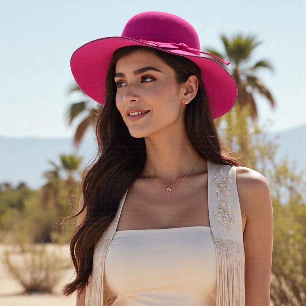 Vintage Style Bucket Hat Foldable Design Felt Material Floppy Fedora Hats Retro Design Wide Brim Sun Caps Outdoor Activities
