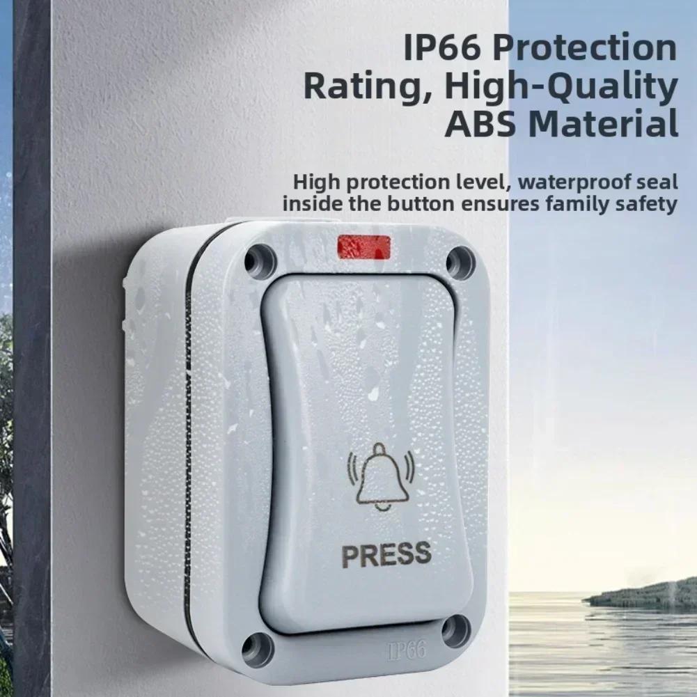 Weatherproof Doorbell Switch For Outdoor Use With Mounted Installation Dustproof Sealed Design And LED Indicator Light