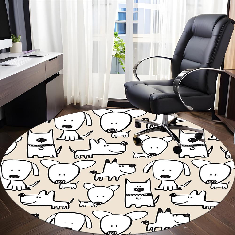 1pc Dogs Pattern Office Round Area Rug, Indoor Mat Suitable ForOffice, Under Office Chairs Bedroom Living Room Home Decor, Room Decot041