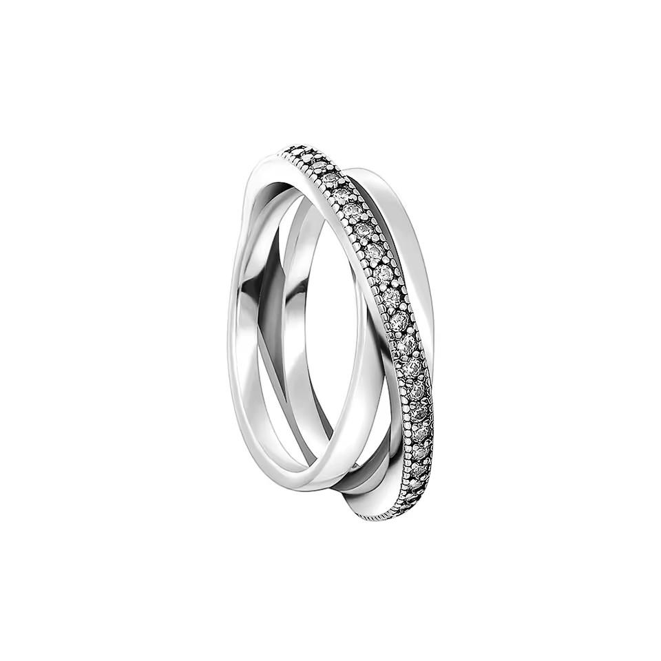New 925 Silver Double Layer Zircon Crystal Band Ring Charm Stackable Jewelry Wedding Engagement Party Gift