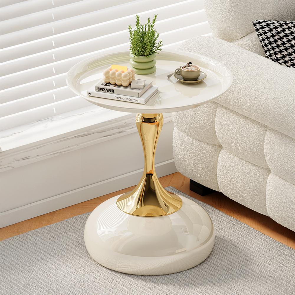 Light Luxury Small Coffee Table, Metal Top Sofa Side Table with Stable Anti-Tipping Base,Portable End Table for Home Cafe Office