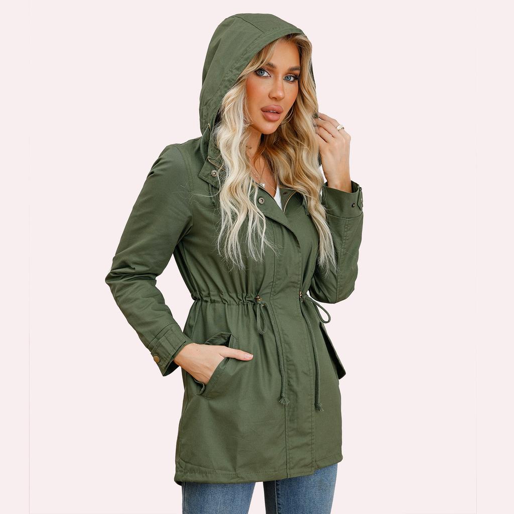 YYFS Women's Fashion Casual Solid Color Print Autumn Winter Long Sleeve Hooded Jackets & Coats