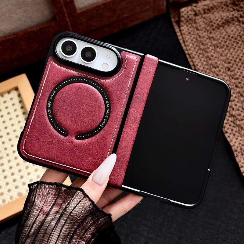 Für iPhone Duo Fold Hülle Luxus PU-Leder hautfreundlich Magnetische Schutz-Rückseite MagSafe Kabelloses Laden Handyhülle