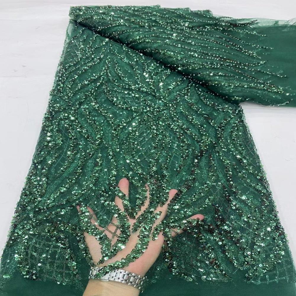 5 Yards Latest African Sequins Lace Fabric High Quality Lace Embroidery Beaded Mesh Fabric for Women Wedding Party Dress