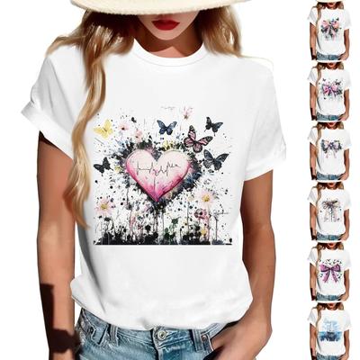 Women's Round Neck Casual Printed Short-sleeved T-shirt Top