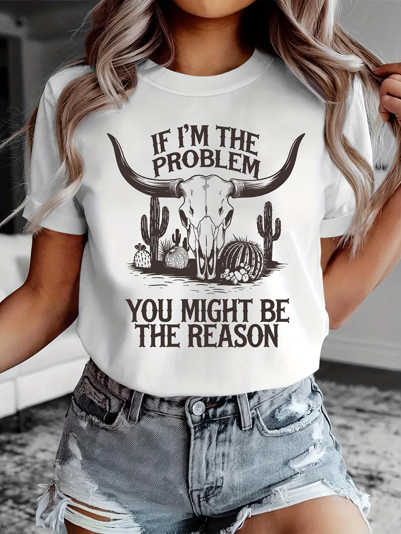 European sizesIf I Am The Issue, Summer Fashion Features a Casual Women S Short-Sleeve Shirt with a Desert Cactus And Bull Head Print. S