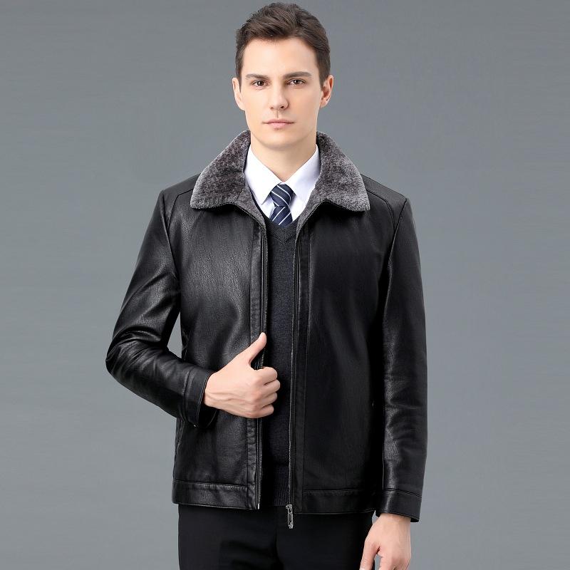 Sheep Genuine Leather Jacket Men's Goat Soft Leather Jacket Autumn and Winter Plush and Thickened Jacket Father's Outfit