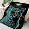 Galaxy Night Sky UFO Cat Print Flannel printed blanket suitable for all seasons suitable for living room office sofa and travel