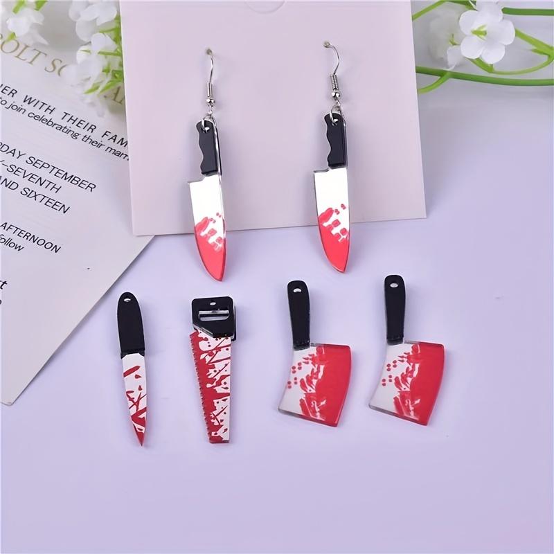[Halloween Acrylic Earrings] 10pcs Halloween Flat Acrylic Fun Knife Pendant Earrings Necklace Accessories Set