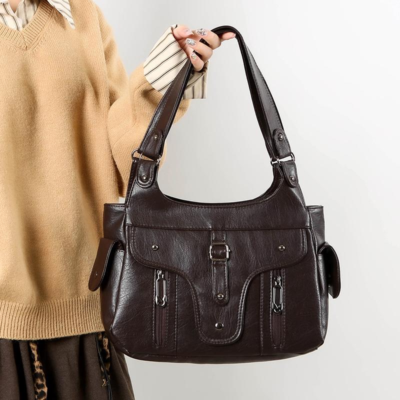 Damska torba Hobo Vintage Miękka skóra PU Torba na ramię Duża pojemność Wielokieszeniowa Codzienna torebka na ramię z regulowanym paskiem Uniwersalna Torba do codziennych dojazdów