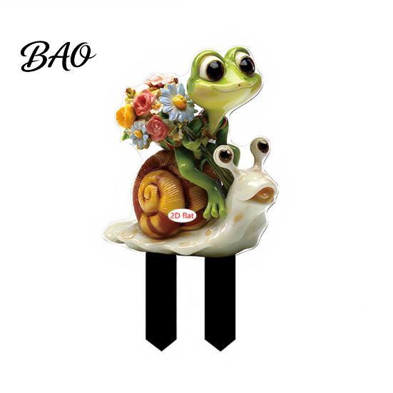 Healing Frog Decoration Cartoon Garden Stake, 2D Acrylic Cute Decoration, Waterproof Stake Outdoor Yard Art for Lawn Flower Bed Planter Decor