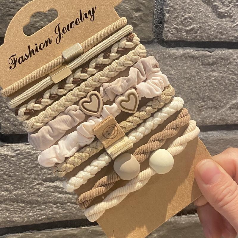 1set Simple high elastic hair rubber bands for women black thick hair tie heart hairband scrunchie set pack girls hair acesories