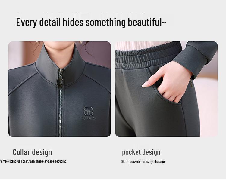 Damski modny zestaw dwuczęściowy: Kurtka z długim rękawem i spodnie z szerokimi nogawkami na wiosnę i jesień