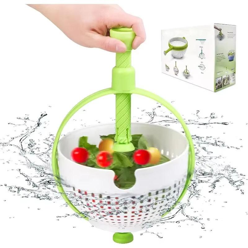 2025 NEW Folding Salad Spinner with Collapsible Handle Fruit Vegetable Centrifuge Drainer Basket Space Saving Kitchen Tool