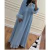 Autumn New Elegant Solid Color Dress Round Neck Diamond Loose Fluffy Splicing Pleated Dress