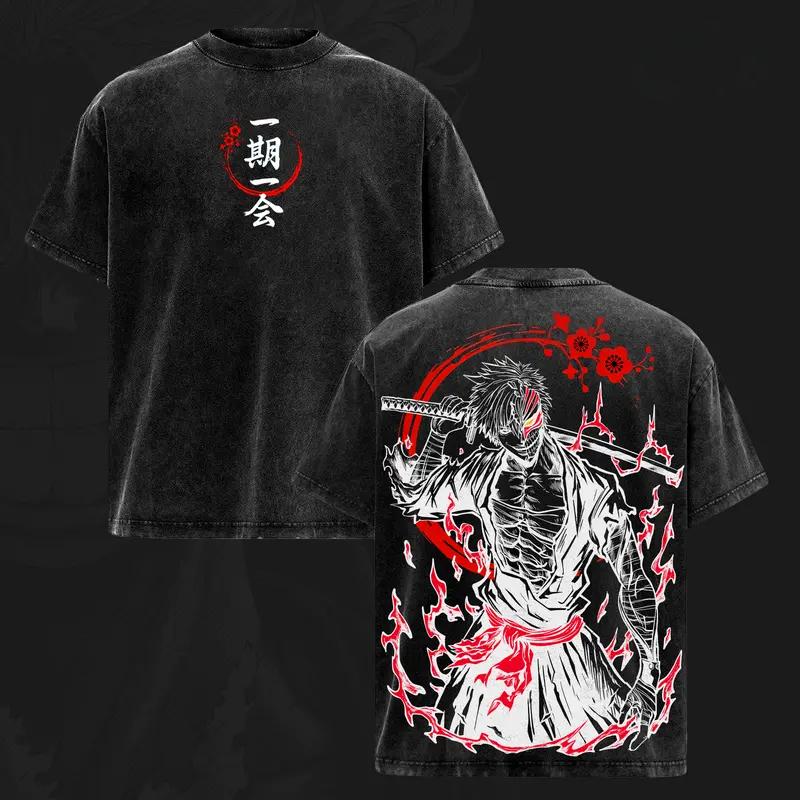BLEACH Kurosaki Ichigo Manga T-shirt Anime Printed Vintage Washed Oversized T Shirt Summer Short Sleeve Cotton Tees Tops