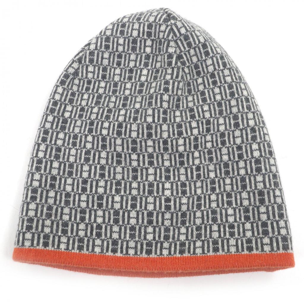 Great HERMES Knit Cap Margiela-era H Logo All-over Beanie Gray Mens Used