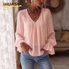 Bluse e Camicie Casual da Donna con Scollo a V e Maniche Lunghe